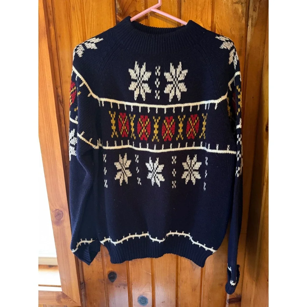 Vintage JCPenney Snowflake Fair Isle Sweater‎ Acrylic Knit Blue Large